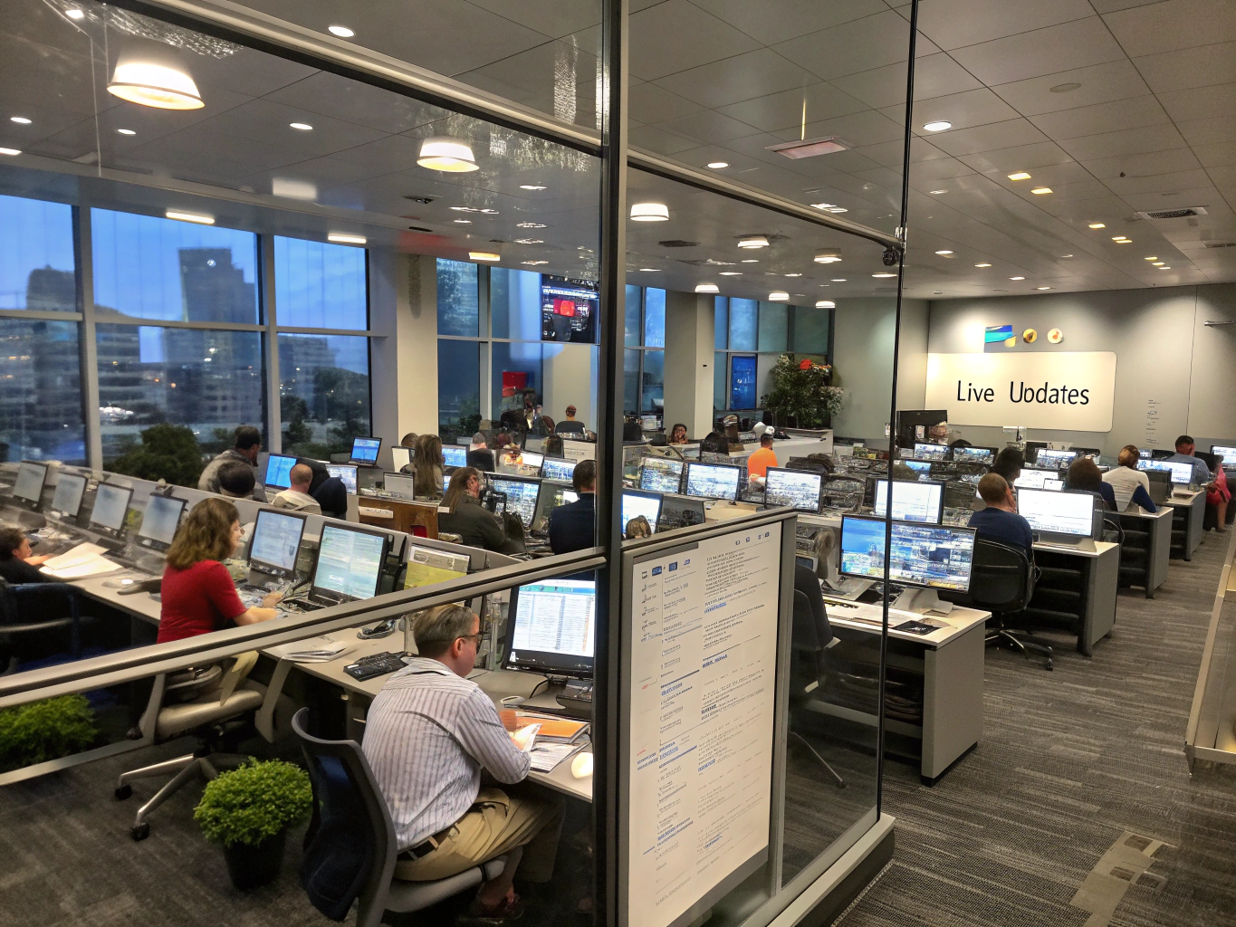 Global news desk with diverse editorial team